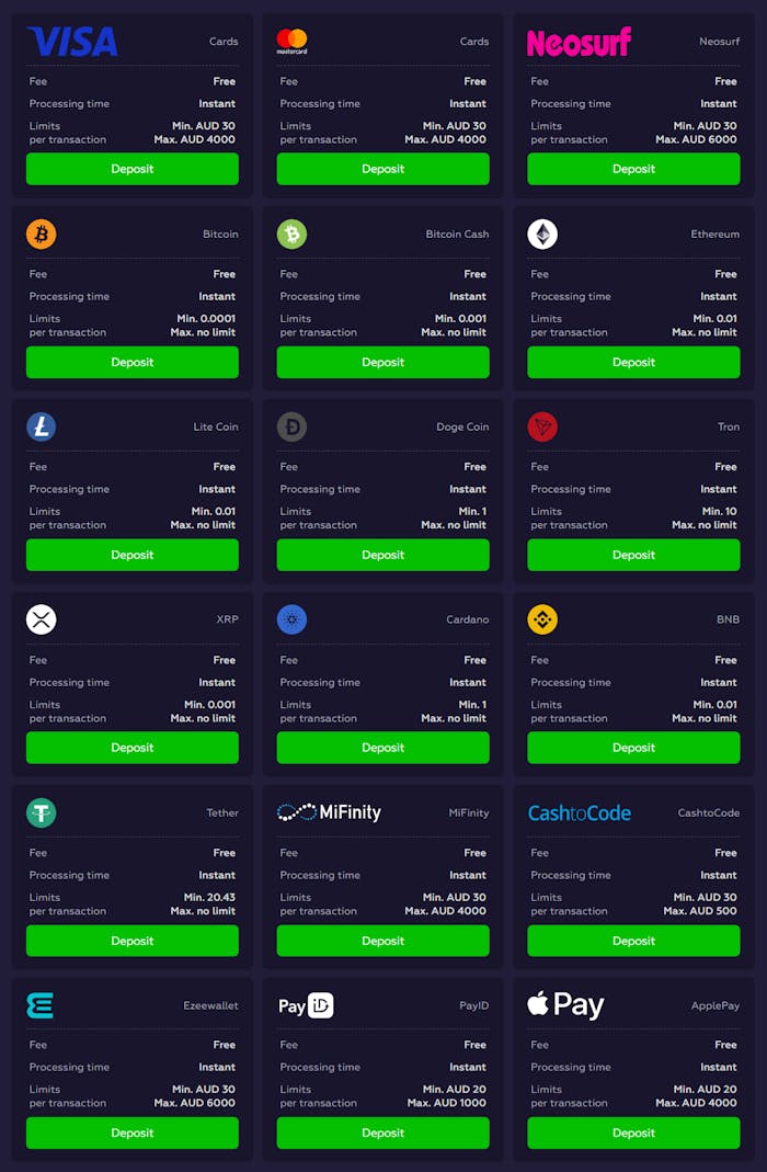 Playfina Casino deposit methods