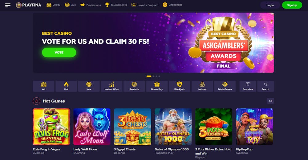 Playfina Casino homepage