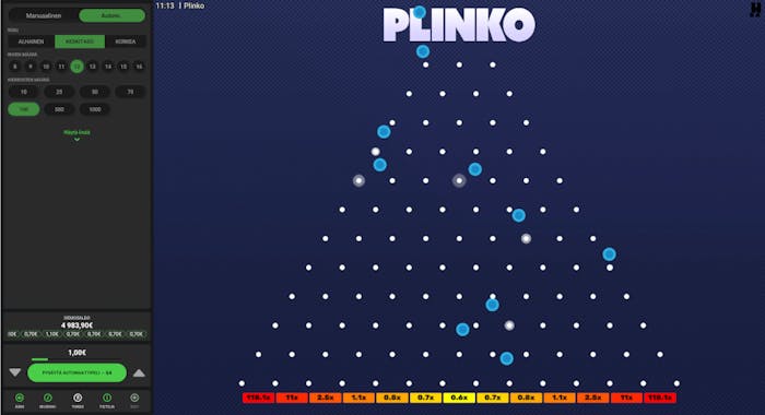 Plinko game board with super simple retro graphics