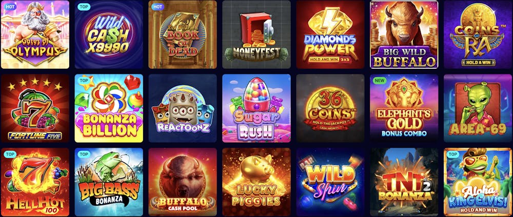 pokies selection at spinjo casino with many popular titles