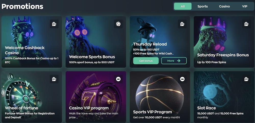 promotions available at vave casino including welcome bonus and sports bonus