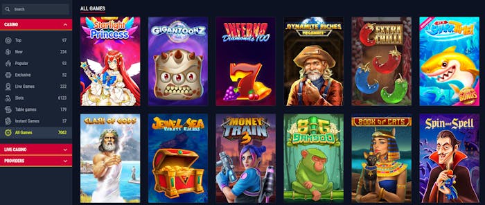 Rabona Casino games section