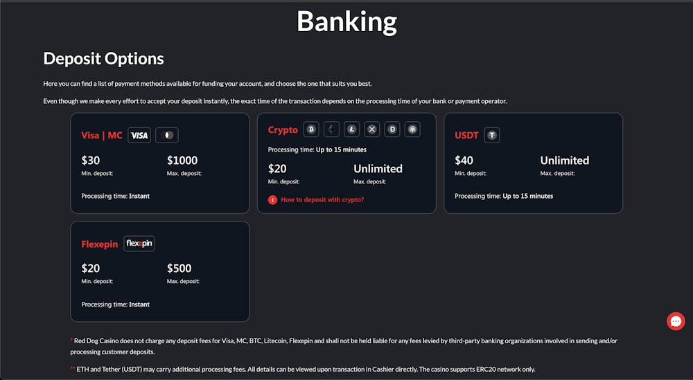 red dog deposit methods