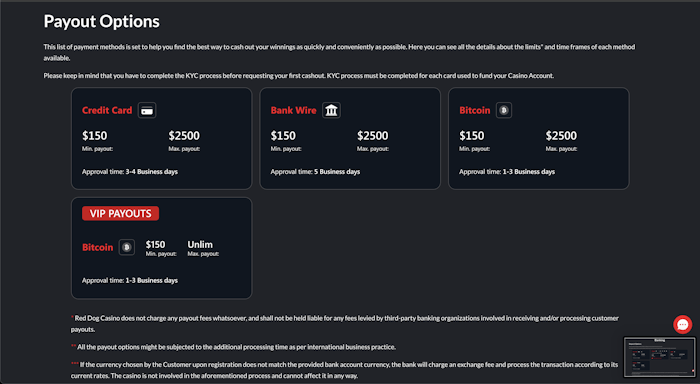 red dog withdrawal methods