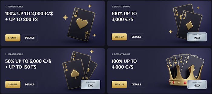 Rollxo casino welcome offer with up to 15,000 €/ $ and 350 free spins for new players.