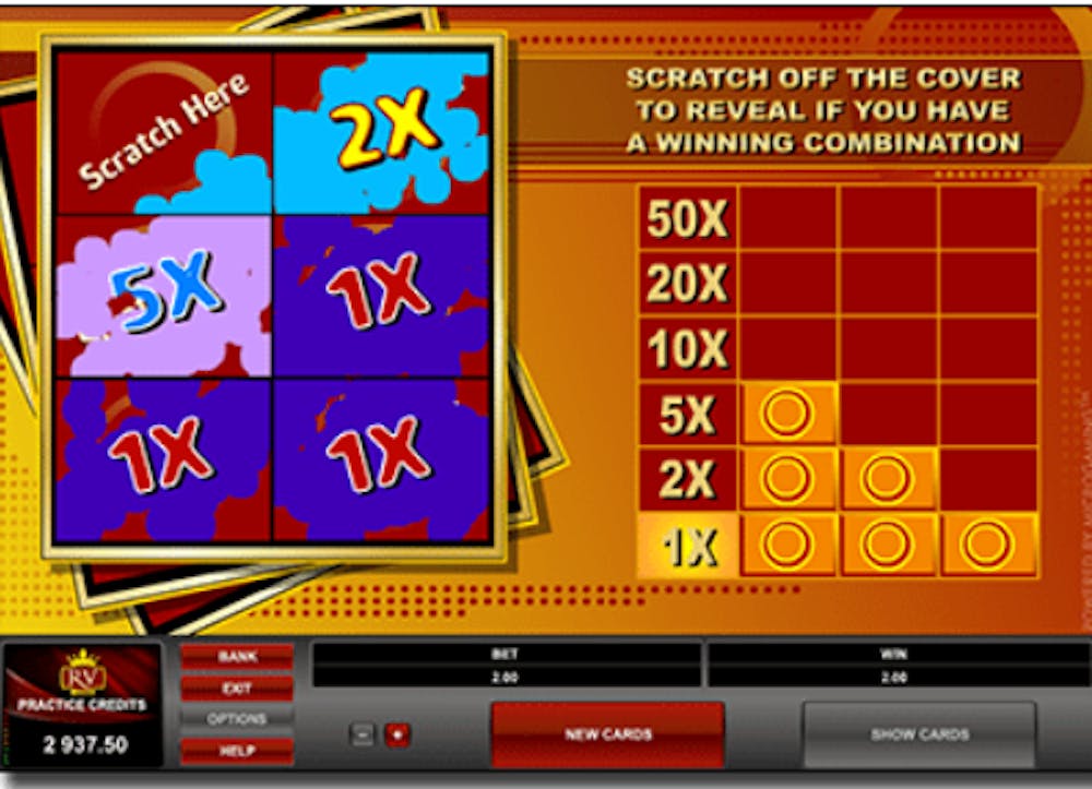 6 square scratchy card revealing multipliers