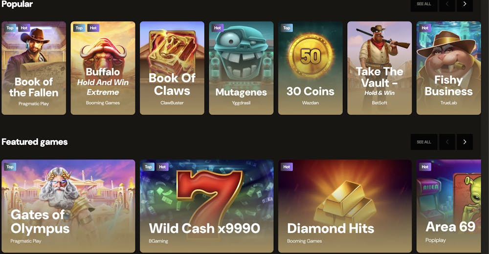 selection of top casino games available at lucky ones casino