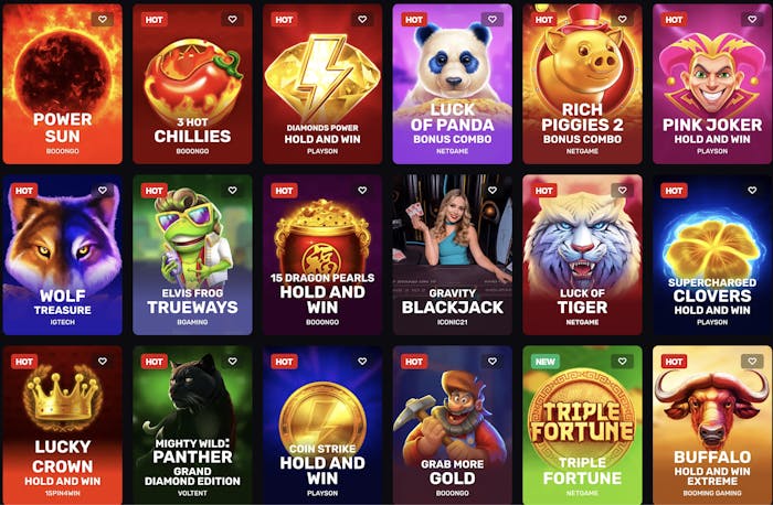 A vibrant grid of popular online slot game icons at Skycrown Casino featuring titles like Power Sun, 3 Hot Chillies, Diamonds Power Hold and Win, Luck of Panda, Rich Piggies 2, Pink Joker, Wolf Treasure, Elvis Frog Trueways, 15 Dragon Pearls Hold and Win, Gravity Blackjack, Luck of Tiger, Supercharged Clovers, Lucky Crown Hold and Win, Mighty Wild Panther Grand Diamond Edition, Coin Strike Hold and Win, Grab More Gold, Triple Fortune, and Buffalo Hold and Win Extreme.