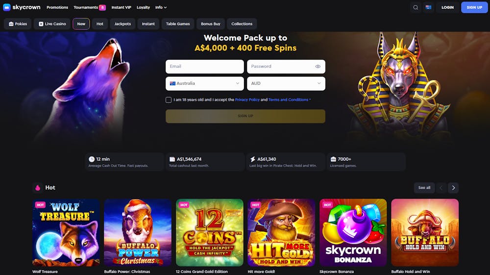 Sky Crown Casino homepage