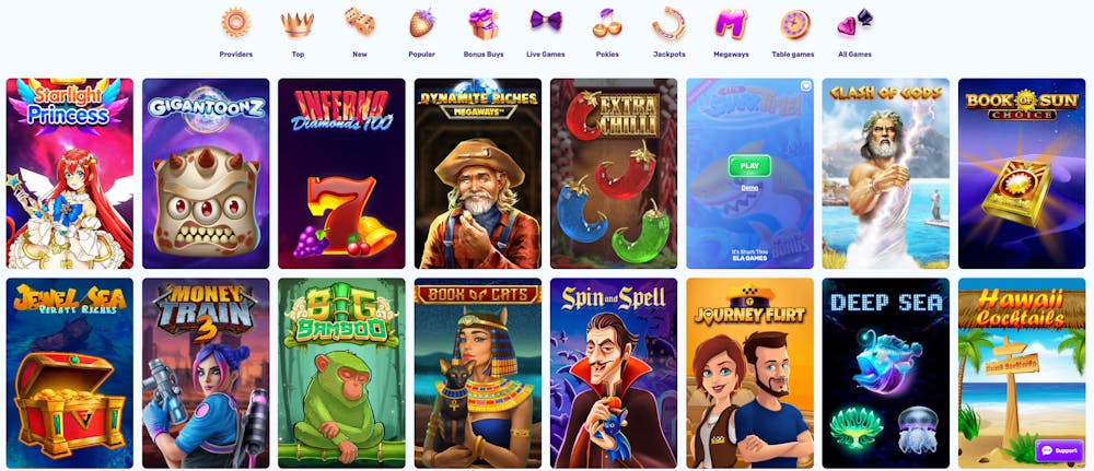 Slots Palace games selection