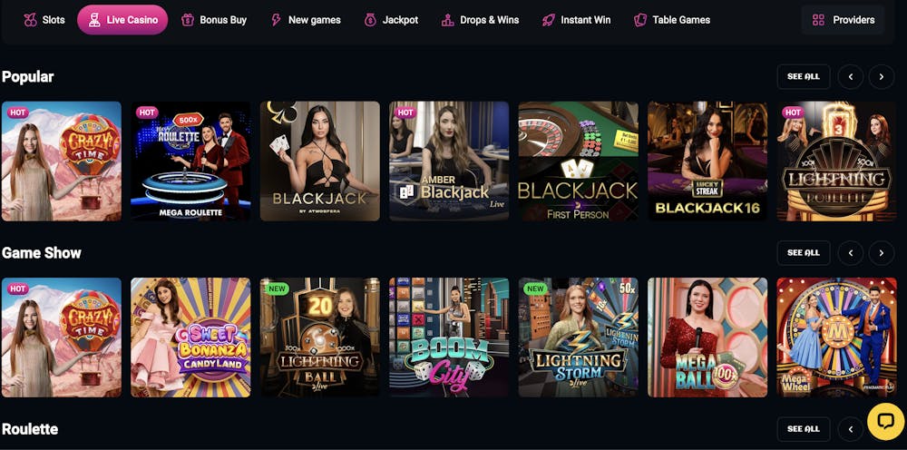 spinsup casino live casino games