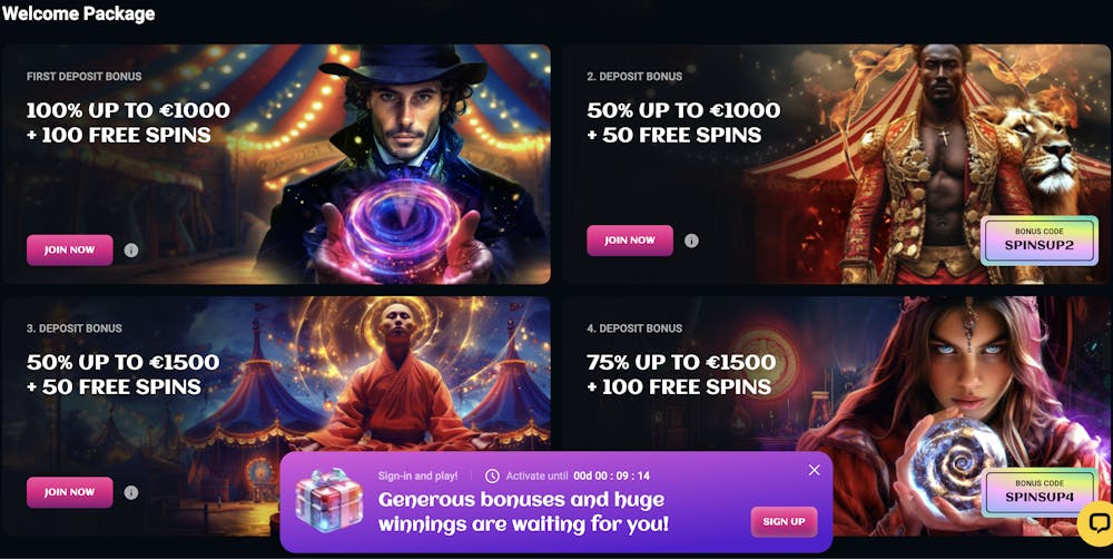 spinsup casino sign up bonus