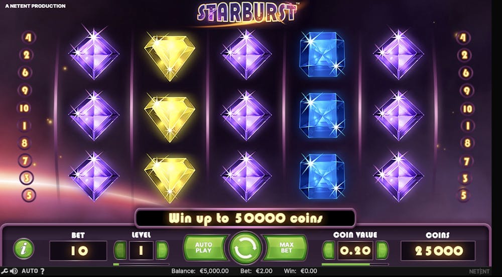 starburst slot gameplay with the standard gems symbols displayed