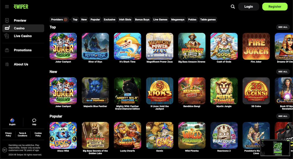 swiper casino home page