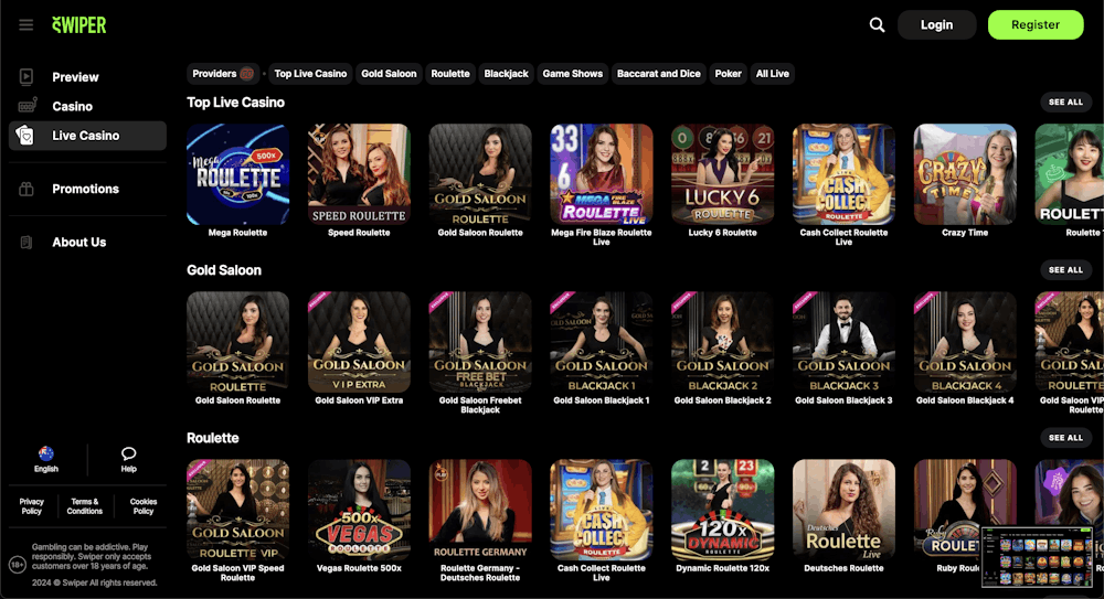 swiper casino live casino