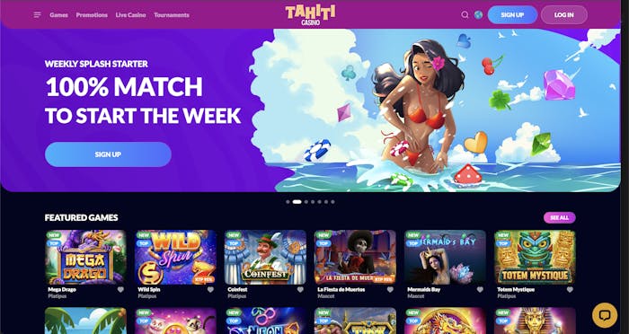Tahiti Casino homepage promotional banner