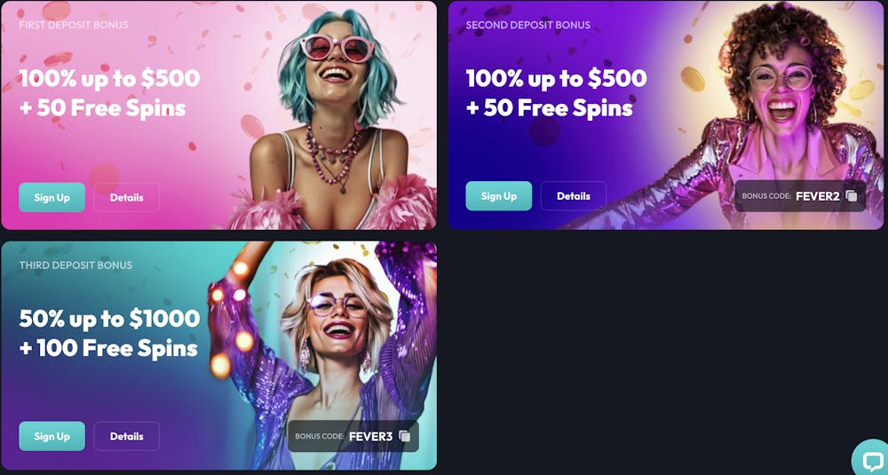 the 3 stage welcome bonus offer at spins fever casino