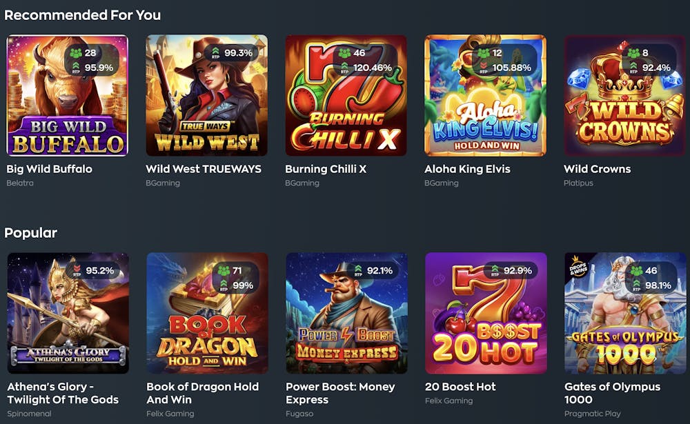 top casino games at vave casino with 10 displayed