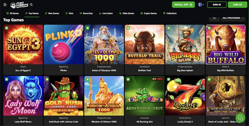 top games available at billy billions casino