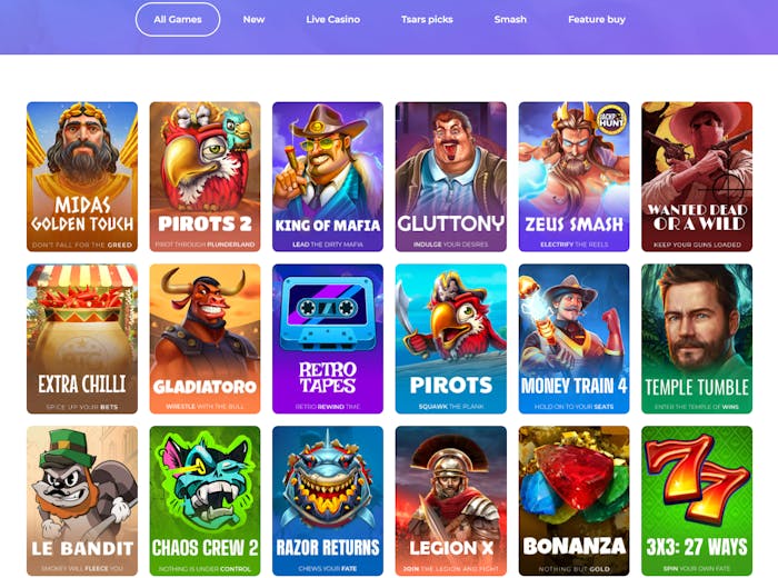 Tsars Casino selection of games