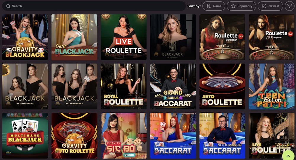 Wanted Wins live casino games page showcasing blackjack, roulette, baccarat, and other popular live dealer games with professional hosts and immersive gameplay.