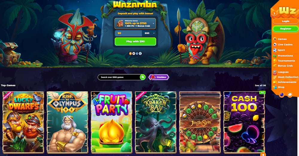 Wazamba Casino homepage