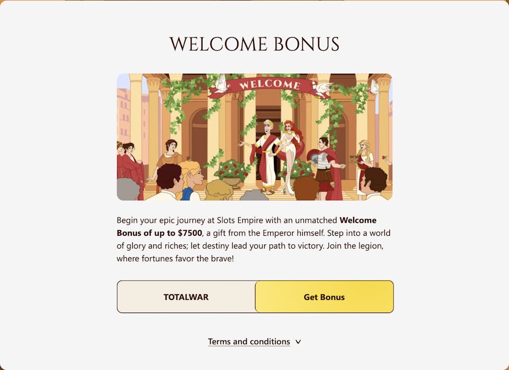 welcome bonus for slots empire casino with basic info