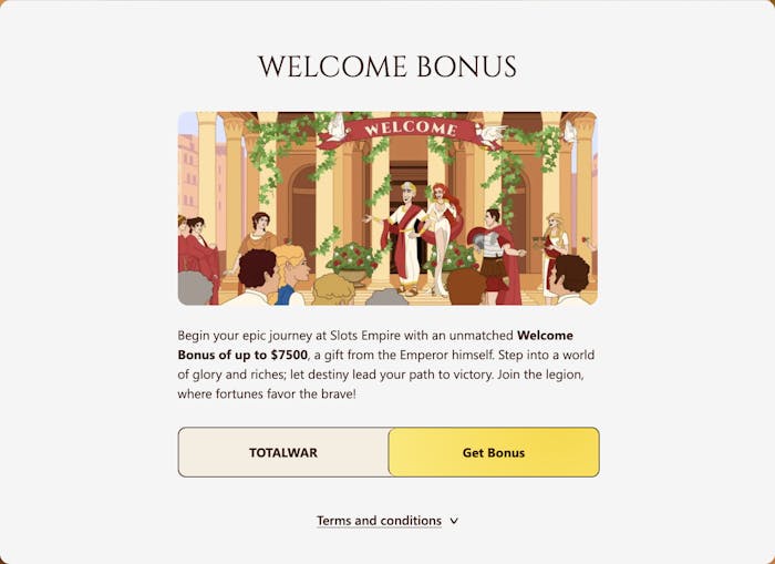 welcome bonus for slots empire casino with basic info