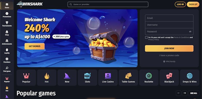 winshark casino home page